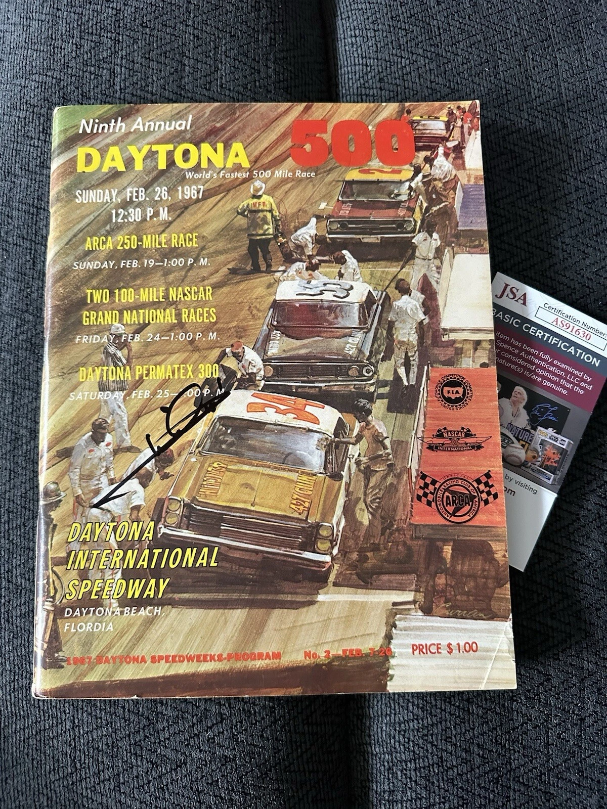 Mario Andretti Signed 1967 Daytona 500 Program Autographed JSA Authenticated COA
