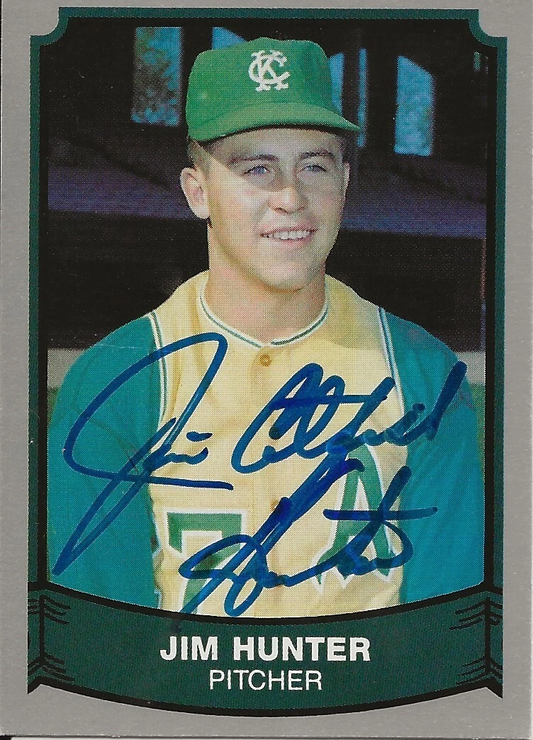 Jim Catfish Hunter SIGNED 1989 Pacific Legends baseball card JSA COA Kansas City