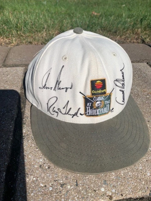 ARNOLD PALMER+GARY PLAYER+RAY FLOYD HAND SIGNED BRICKYARD BASEBALL HAT       JSA