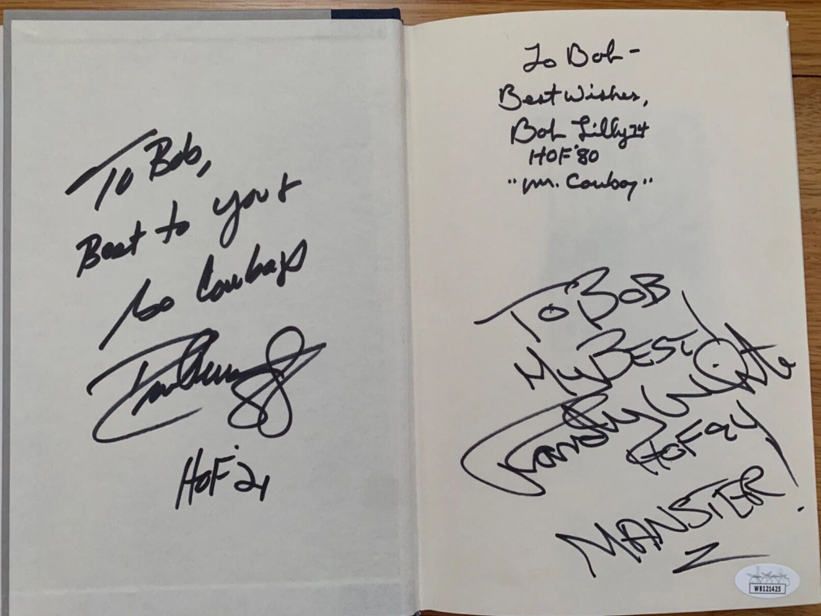 RANDY WHITE+BOB LILLY+DREW PEARSON SIGNED TOM LANDRY BOOK   SIGNED TO BOB    JSA
