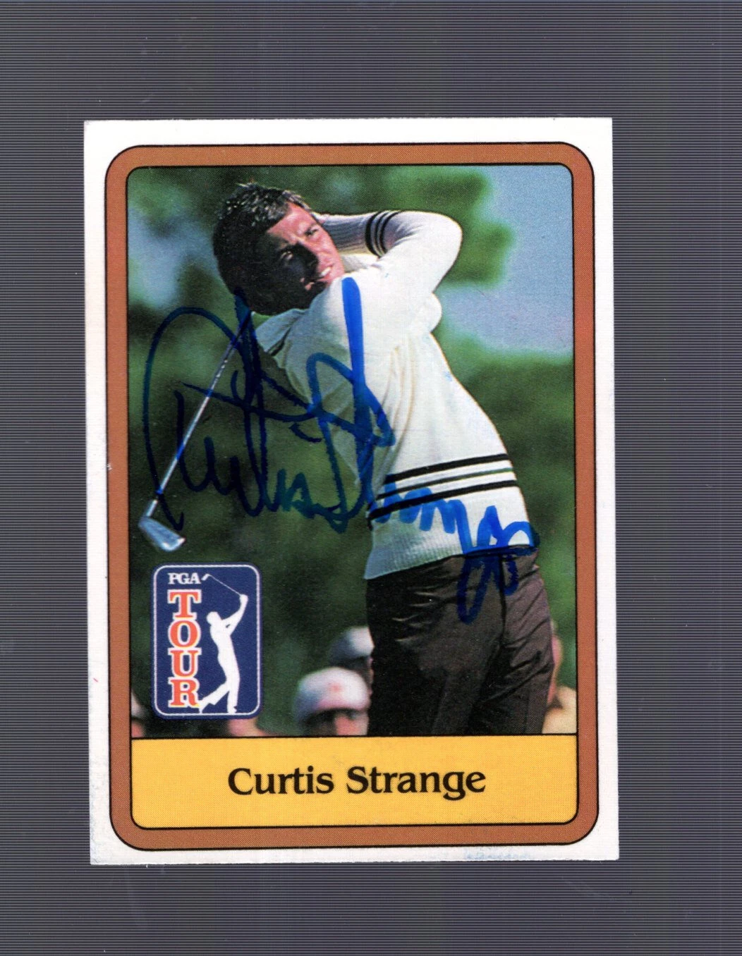 CURTIS STRANGE HAND SIGNED 1981 DONRUSS GOLF CARD+COA      2X US OPEN GOLF CHAMP