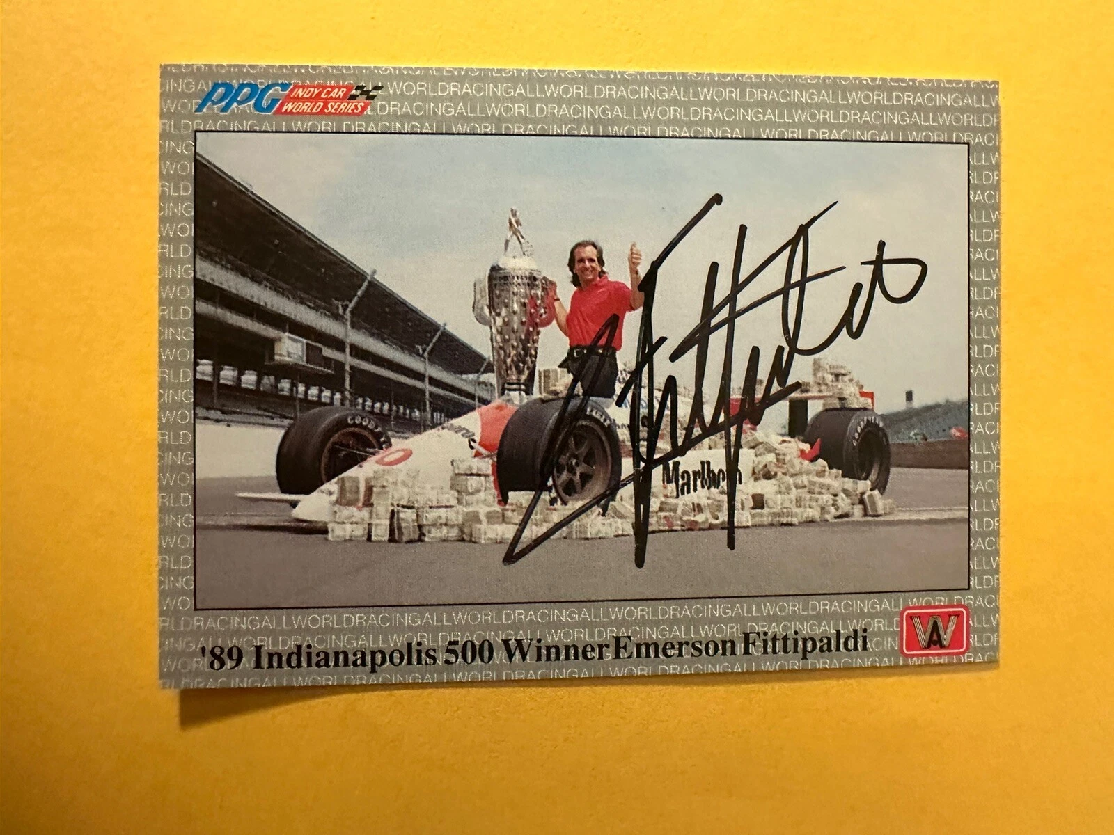 SIGNED TRADING CARD INDY CAR INDIANAPOLIS 500 EMERSON FITTIPALDI COLLECTIBLE MEMORABILIA