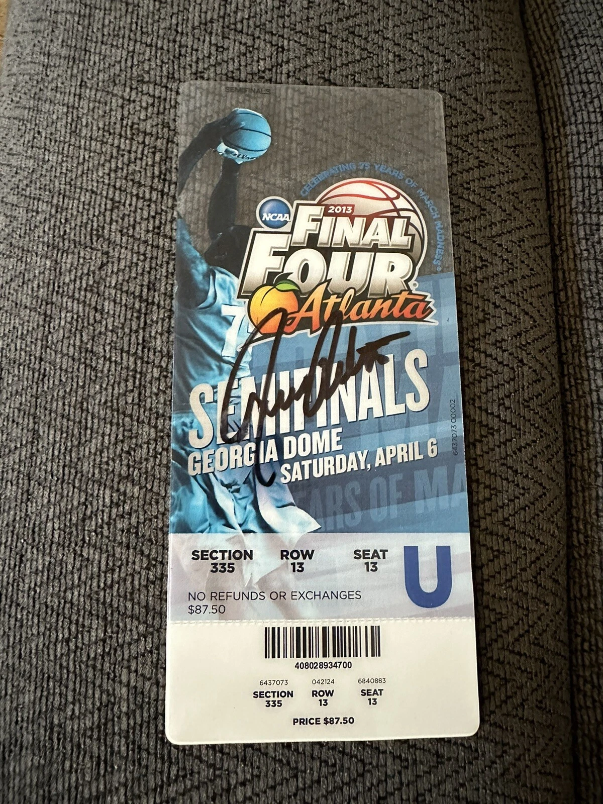 Coach Rick Pitino Signed 2013 Final Four Semifinal Ticket Louisville Light Smear