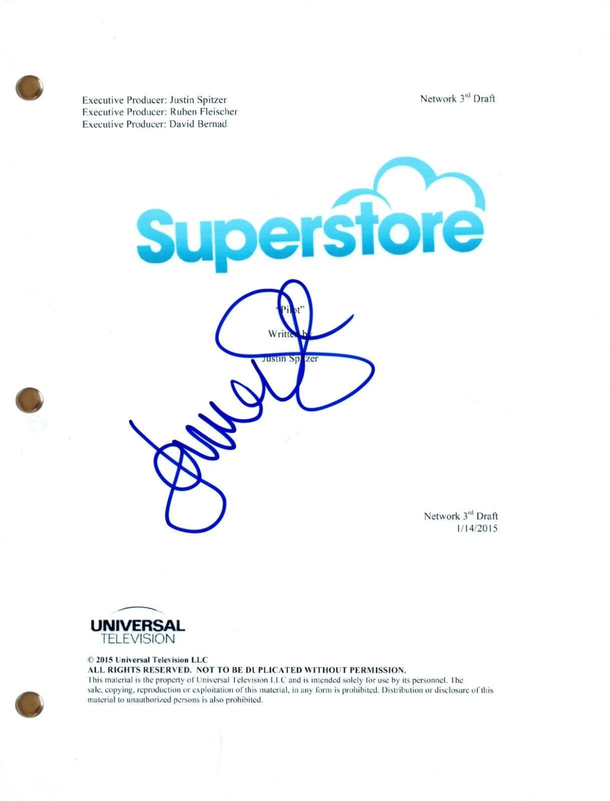 Lauren Ash SUPERSTORE Signed Autographed Pilot Episode Script Screenplay COA