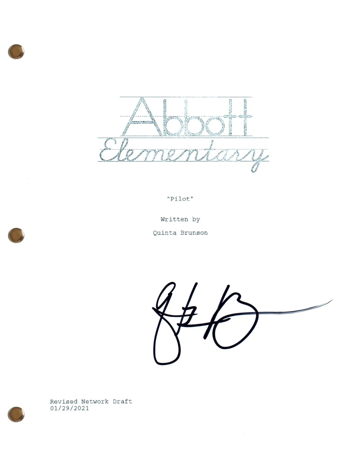 Quinta Brunson ABBOTT ELEMENTARY Signed Autograph Full Pilot Episode Script COA