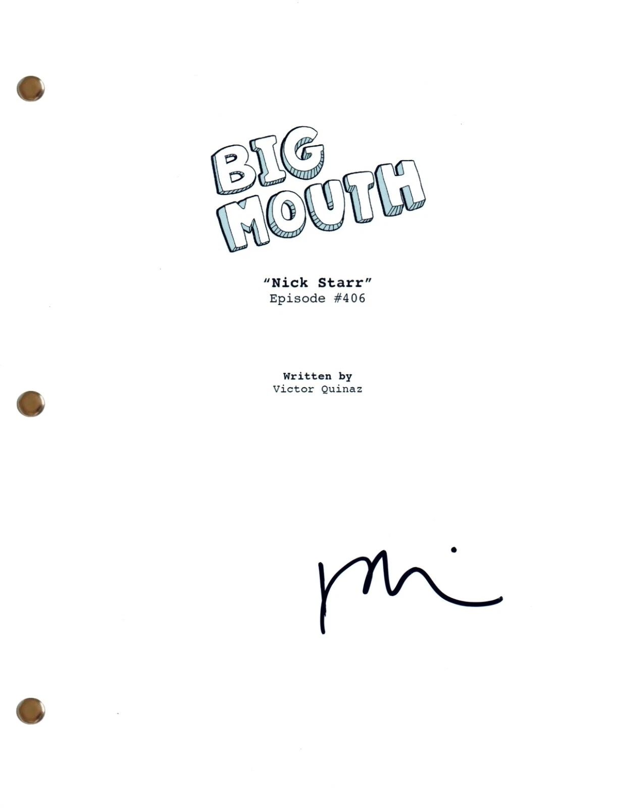 Fred Armisen BIG MOUTH Signed Autograph Episode Script Nick Starr Screenplay COA