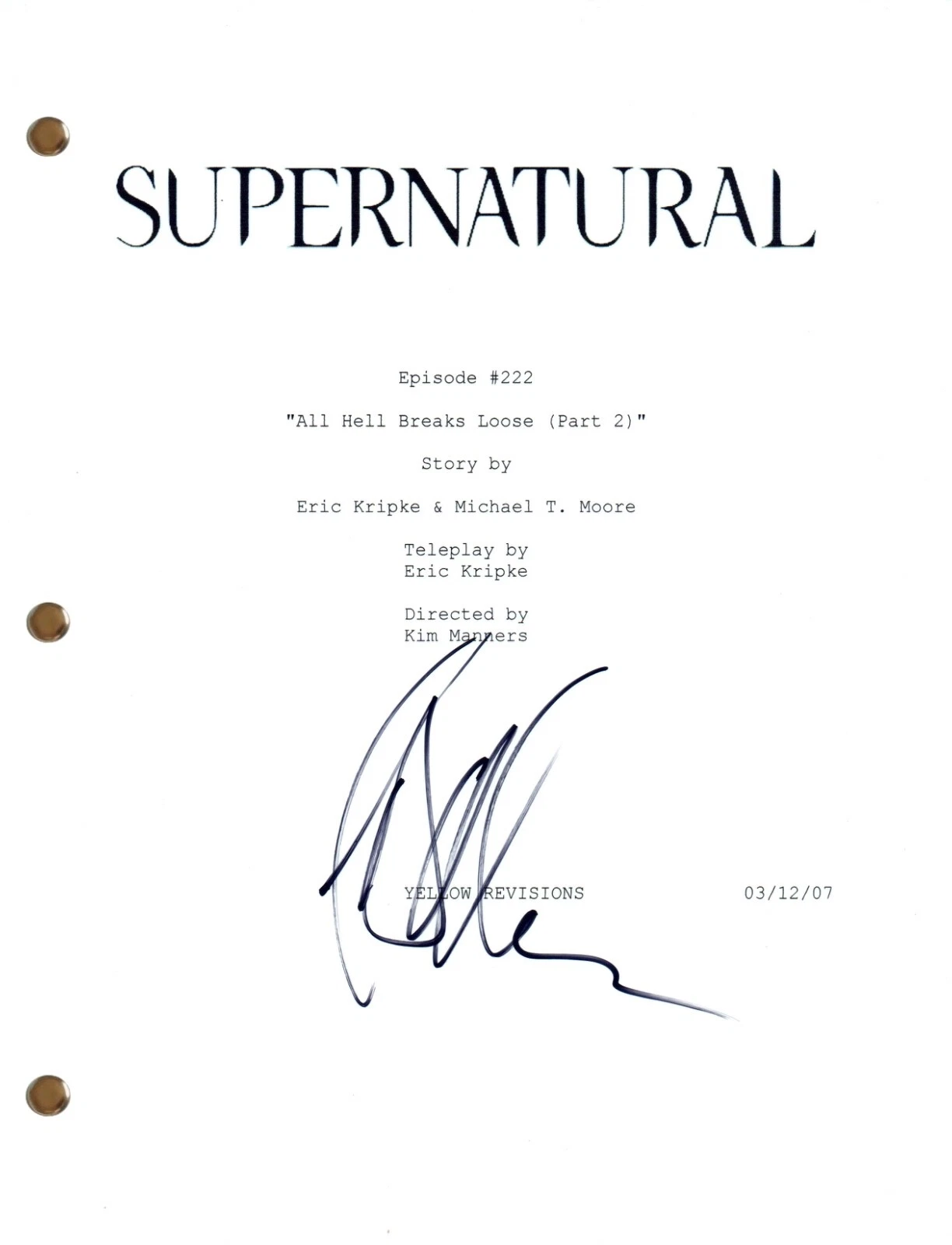 Jeffrey Dean Morgan SUPERNATURAL Signed Autograph Ep222 Script Screenplay COA