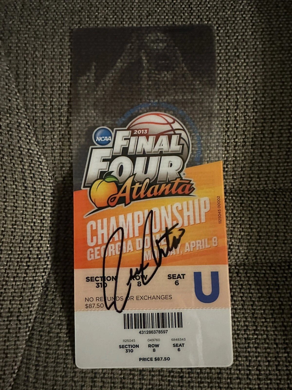 Rick Pitino Signed 2013 Final Four Championship Ticket Louisville Cardinals