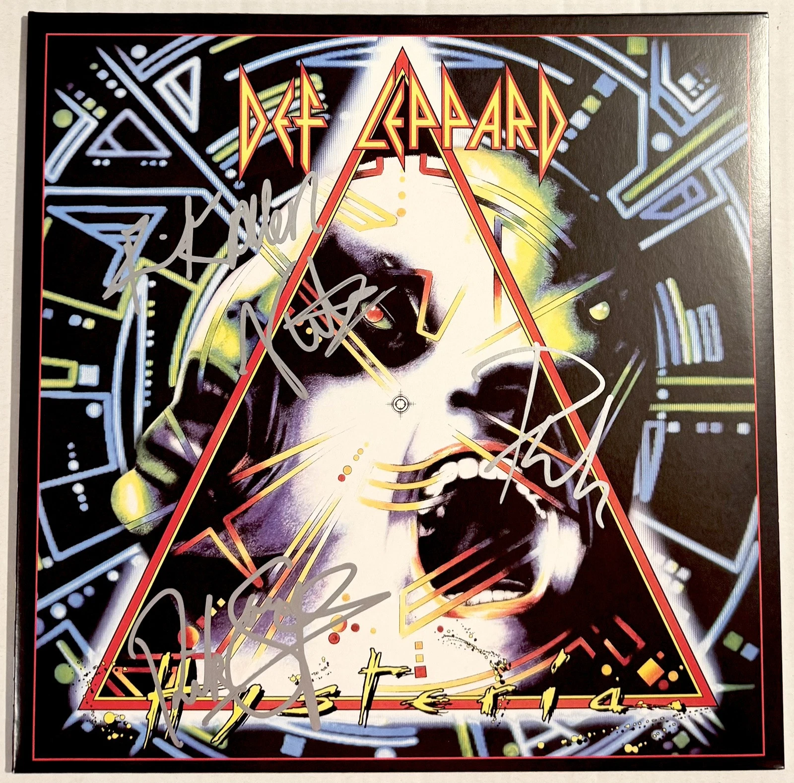 Def Leppard Entire Band Signed Autograph Hysteria Vinyl Record Album Beckett