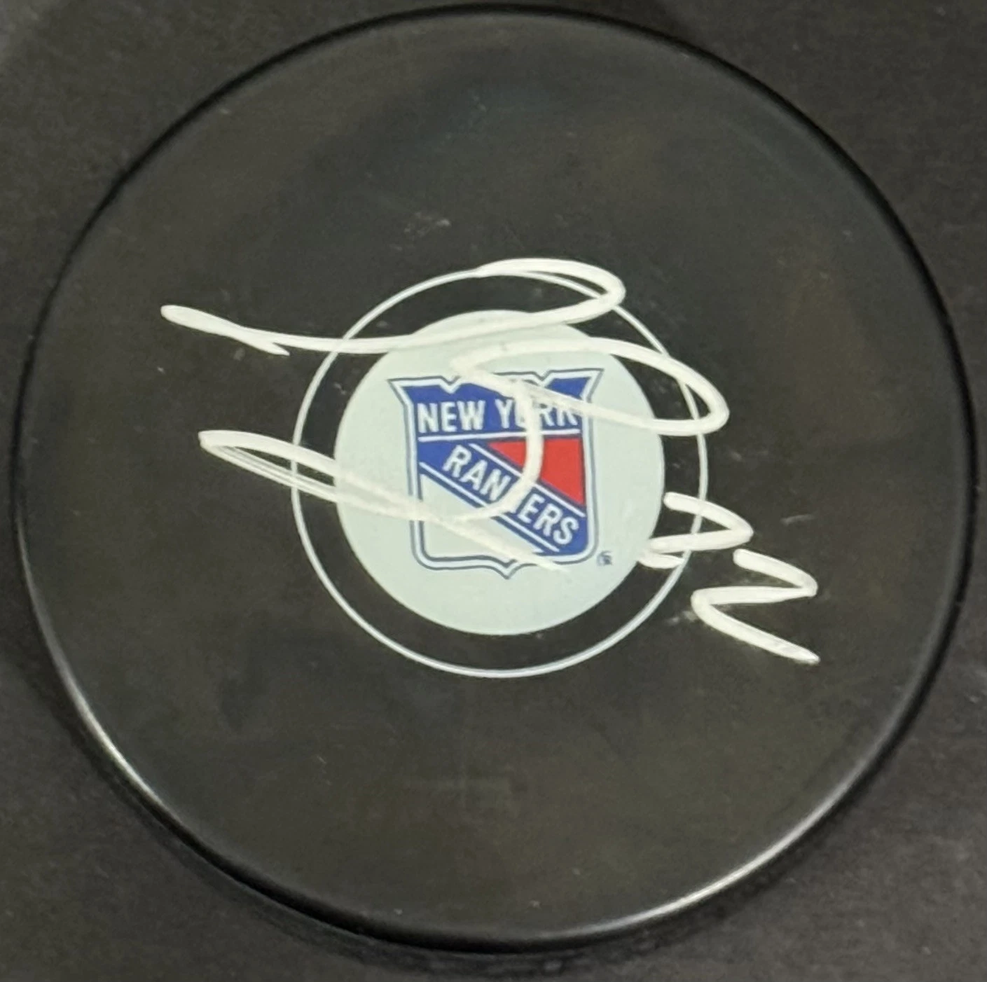 Jonny Brodzinski Signed Autographed New York Rangers Logo Puck PSA/DNA