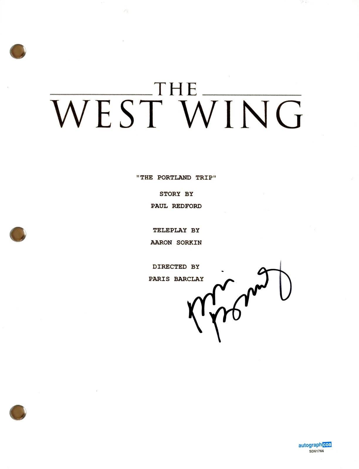 Paris Barclay The West Wing Signed The Portland Trip Full Script Director ACOA