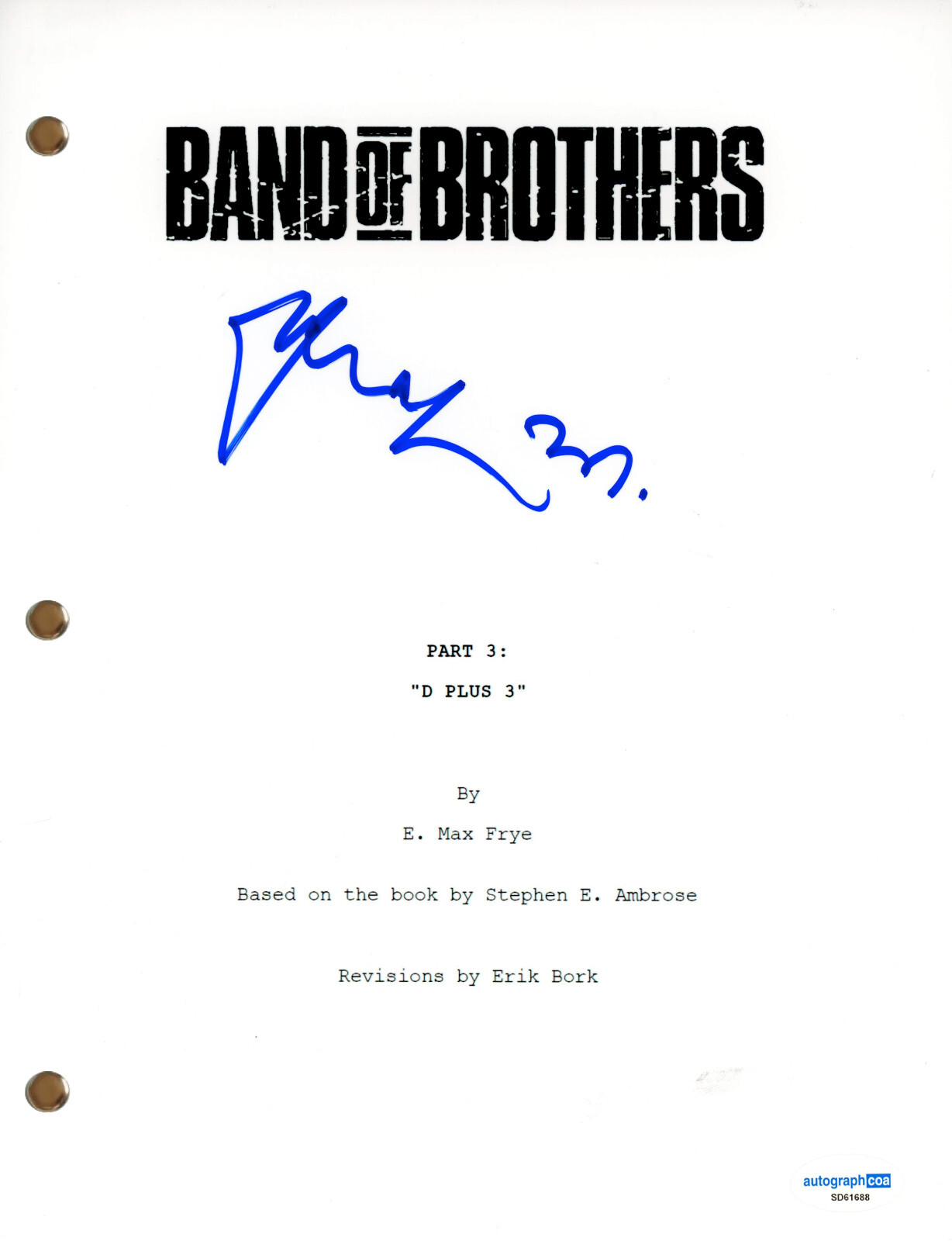 Damian Lewis “Band of Brothers Signed Autograph 'D Plus 3' Episode Script ACOA