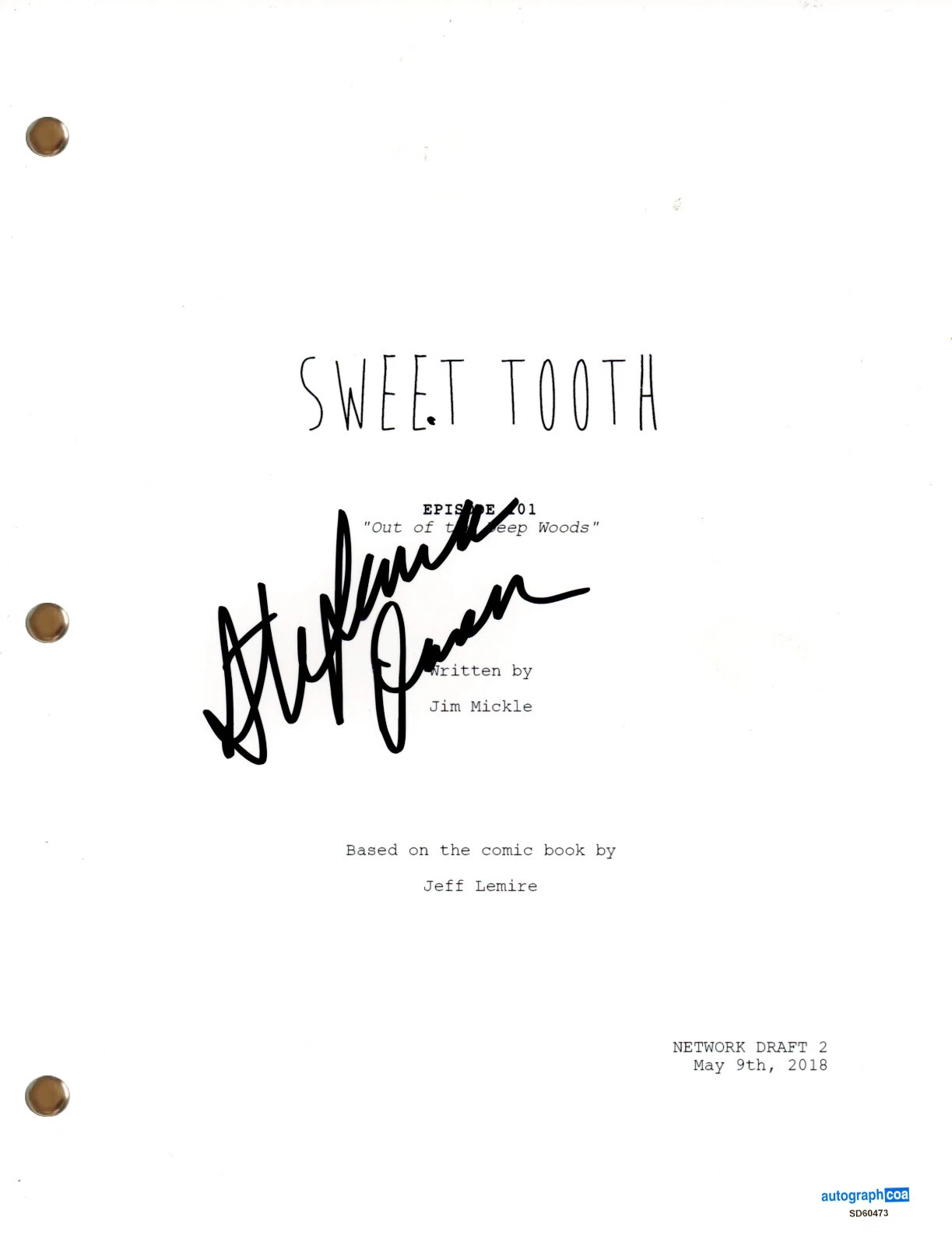 Stefania LaVie Owen “Sweet Tooth” Signed Autograph Full TV Pilot Script ACOA COA