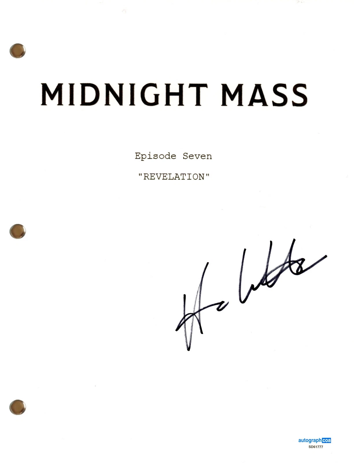 Hamish Linklater 'Midnight Mass' Signed Autograph Script Screenplay Horror ACOA