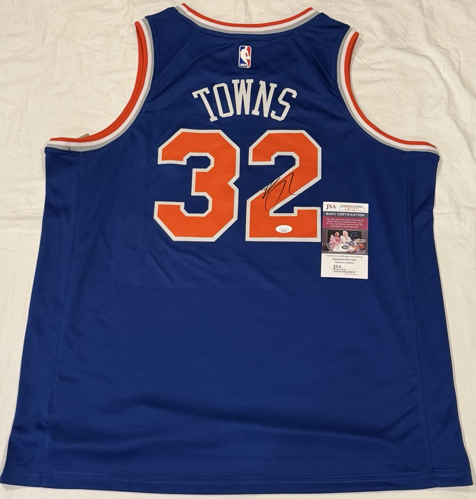 Karl Anthony Towns Signed Autographed New York Knicks Jersey JSA COA