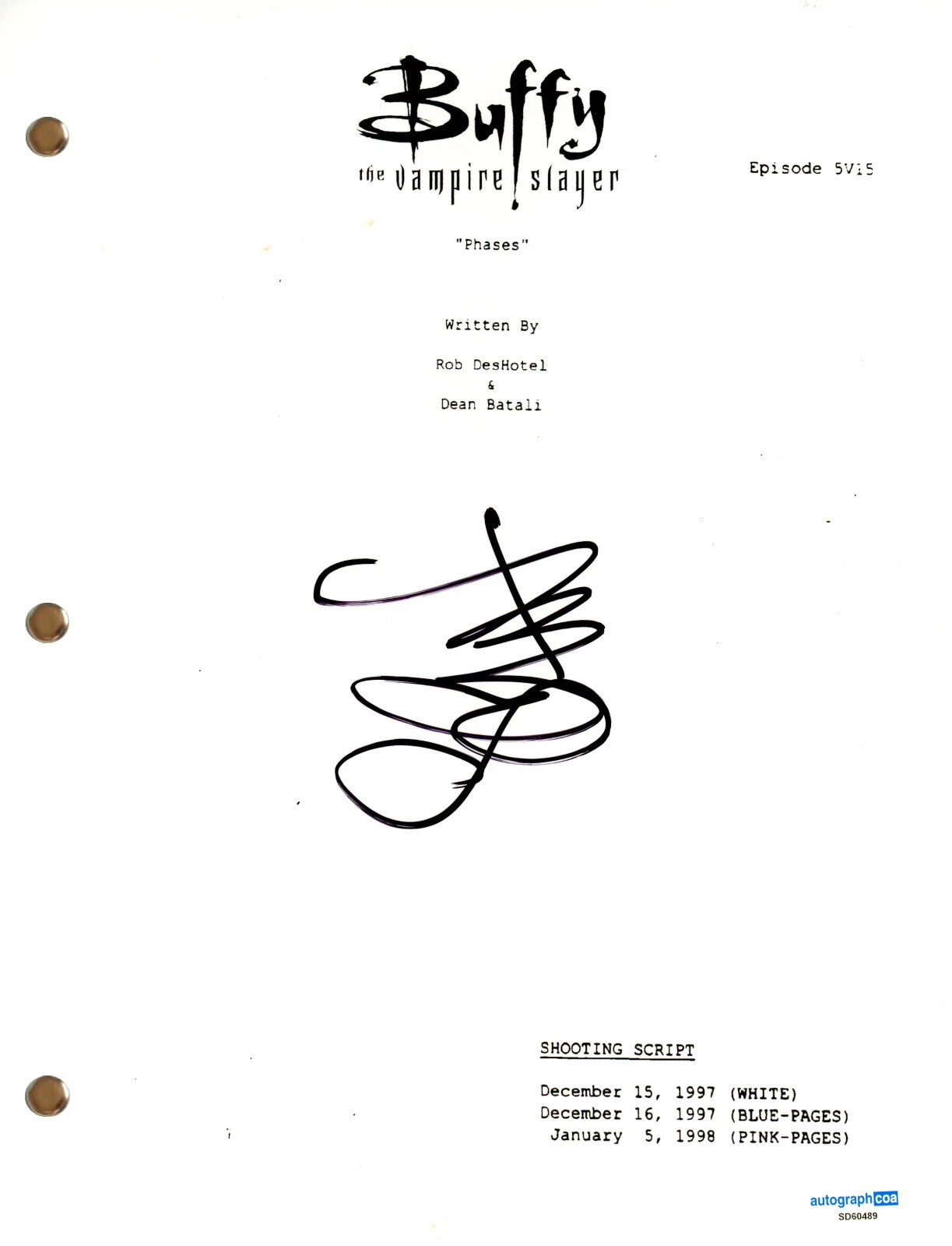 Seth Green “Buffy the Vampire Slayer” Signed Autograph Full Episode Script ACOA