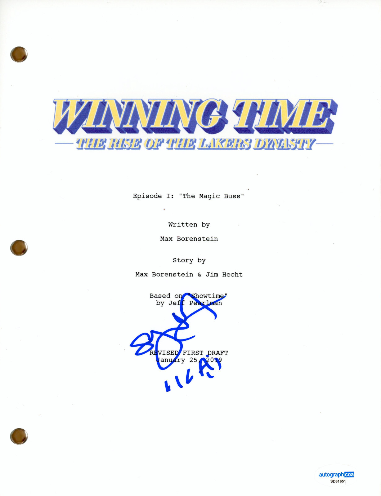 Solomon Hughes Winning Time The Rise of the Lakers Dynasty Signed TV Script ACOA