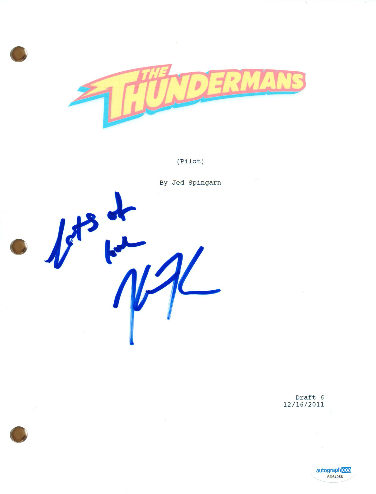 Kira Kosarin “The Thundermans” Signed Autograph Pilot Script TV Screenplay ACOA