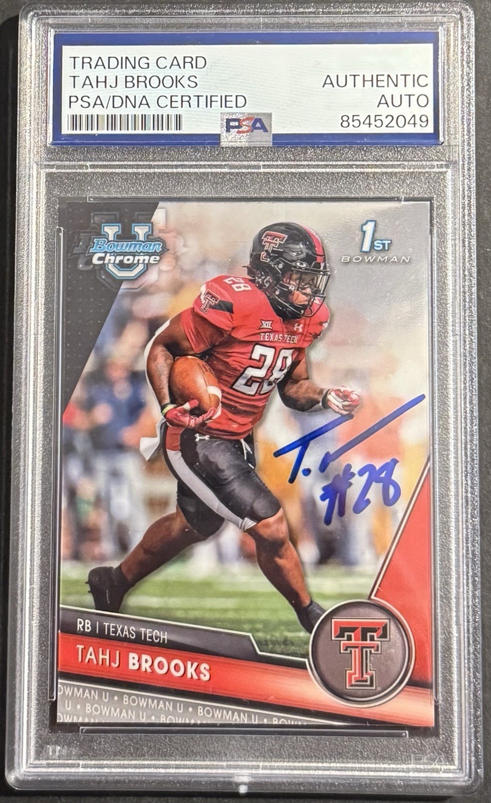Tahj Brooks Signed 2023 Bowman Chrome U Rookie Card Texas Tech PSA/DNA Slabbed