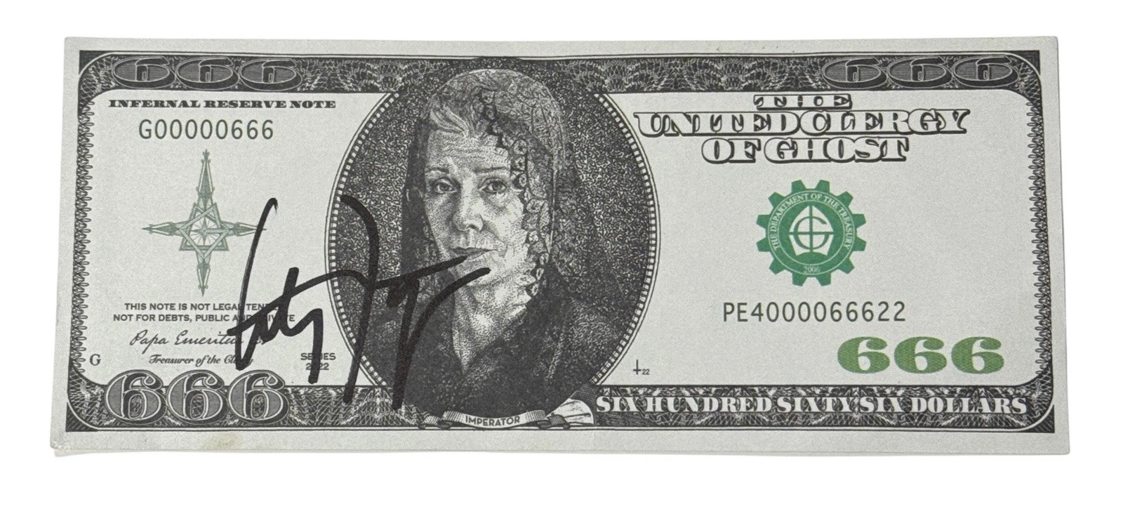 Tobias Forge Ghost Band Signed Autograph 666 Dollar Bill Prop Imperator Beckett