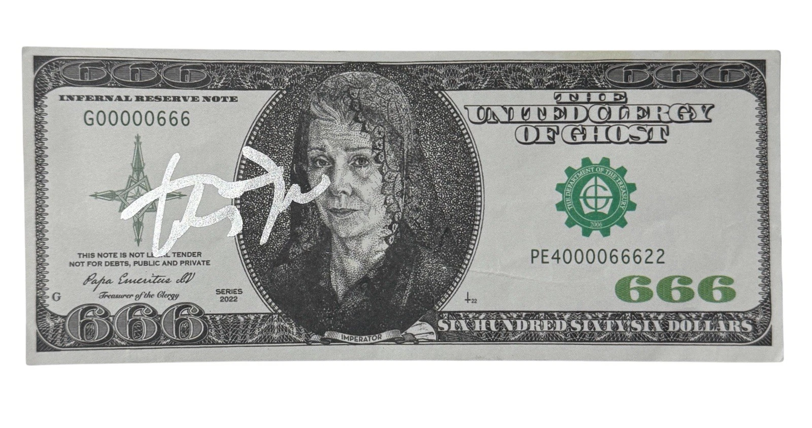 Ghost Band Tobias Forge Signed Autograph 666 Dollar Bill Prop 2022 Beckett COA