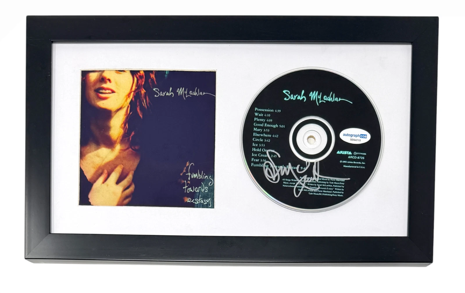 Sarah McLachlan Signed Autograph Fumbling Towards Ecstasy CD Framed Display ACOA