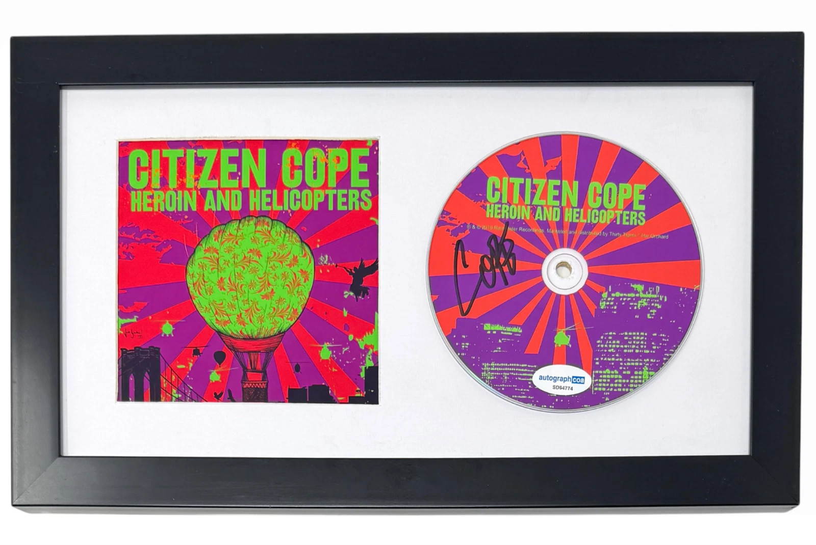 Citizen Cope Signed Autograph Heroin and Helicopters CD Framed Display ACOA COA
