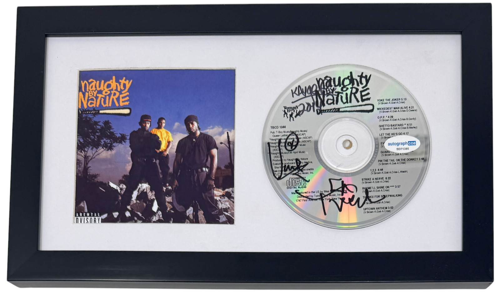 Naughty by Nature Signed Autograph Self Titled (1991) CD Framed Hip Hop x3 ACOA