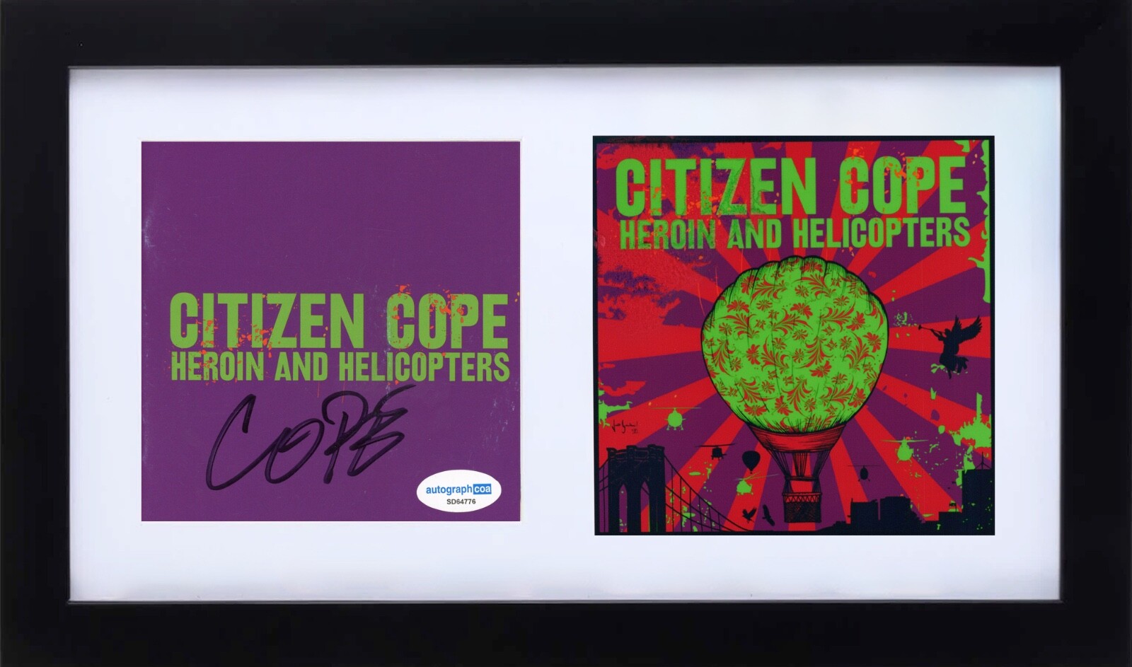 Citizen Cope Signed Autograph Heroin and Helicopters CD Cover Framed ACOA COA