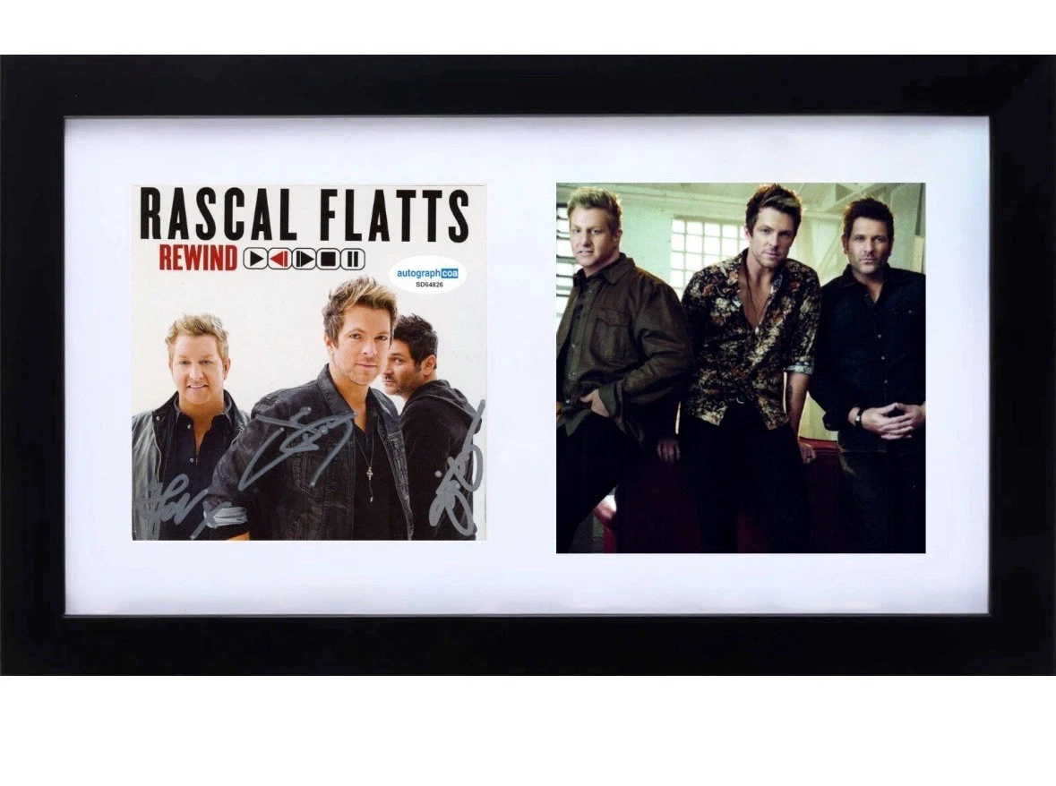 Rascal Flatts Signed Autograph Rewind CD Cover Framed Display Full Band ACOA COA