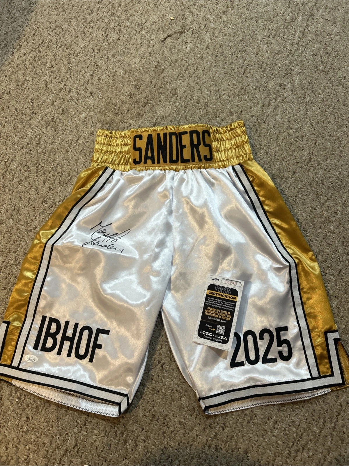 MARY JO SANDERS SIGNED AUTOGRAPH BOXING TRUNKS JSA COA HOF CHAMPION BOXER