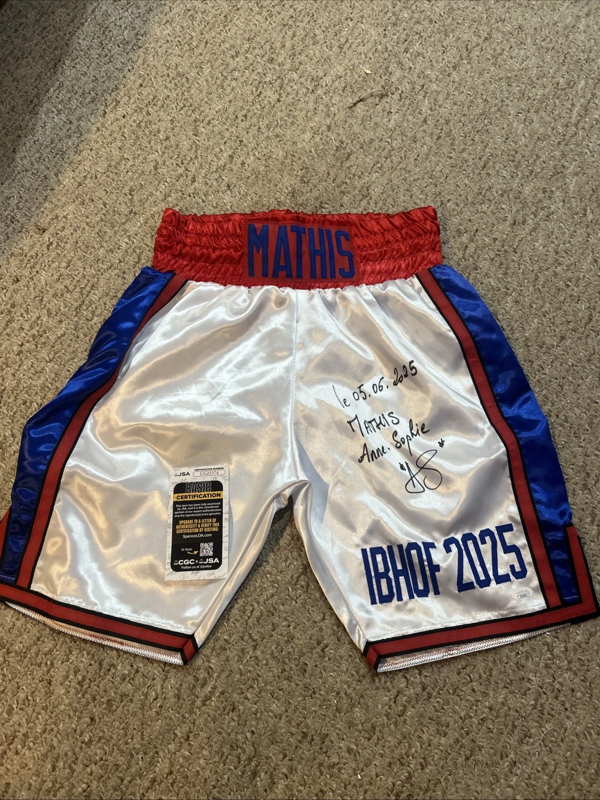 ANNE SOPHIE MATHIS SIGNED AUTOGRAPH BOXING TRUNKS JSA COA HOF BOXER CHAMPION