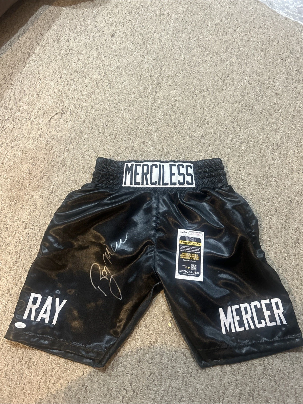 MERCILESS RAY MERCER SIGNED AUTOGRAPH BOXING TRUNKS JSA COA CHAMPION BOXER
