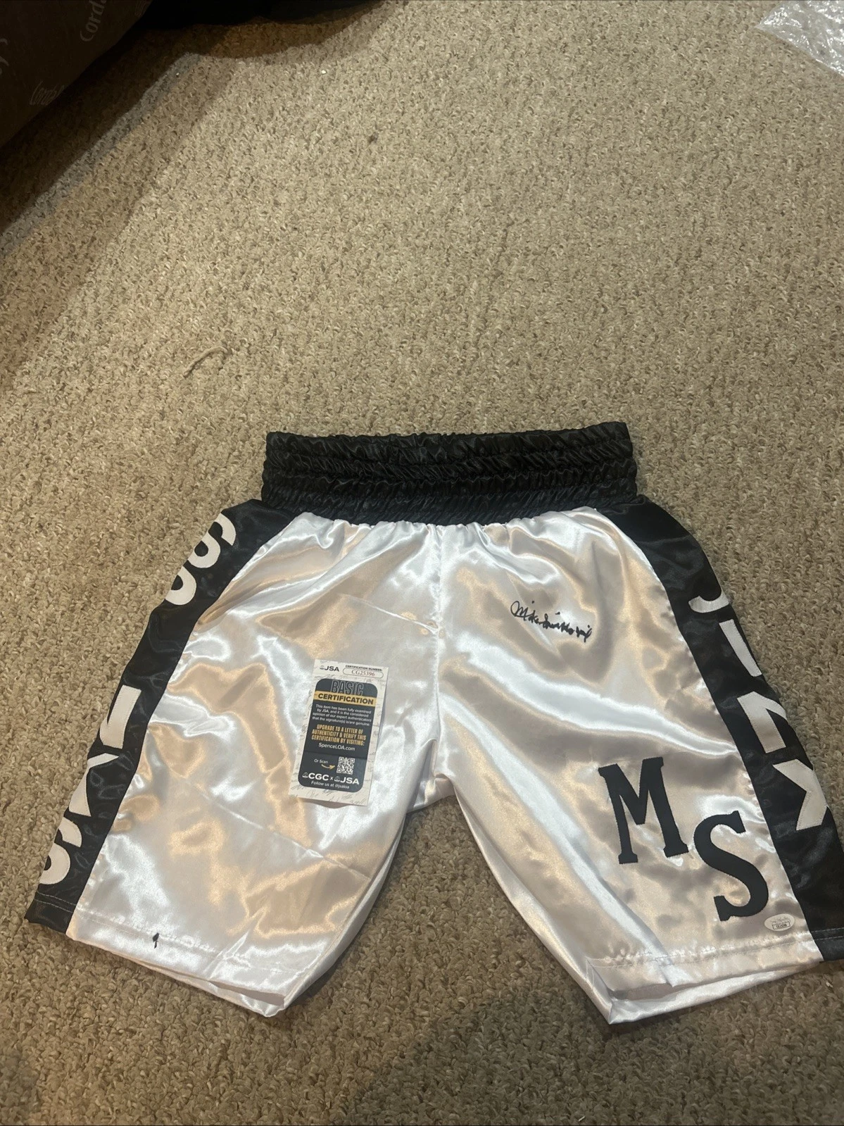 MIKE MICHAEL SPINKS JINX SIGNED AUTOGRAPH BOXING TRUNKS SHORTS JSA COA BOXER HOF