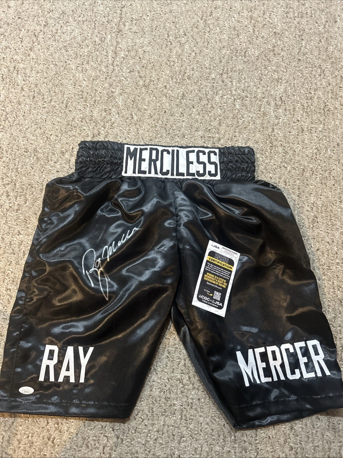 MERCILESS RAY MERCER SIGNED AUTOGRAPH BOXING TRUNKS JSA COA CHAMPION BOXER