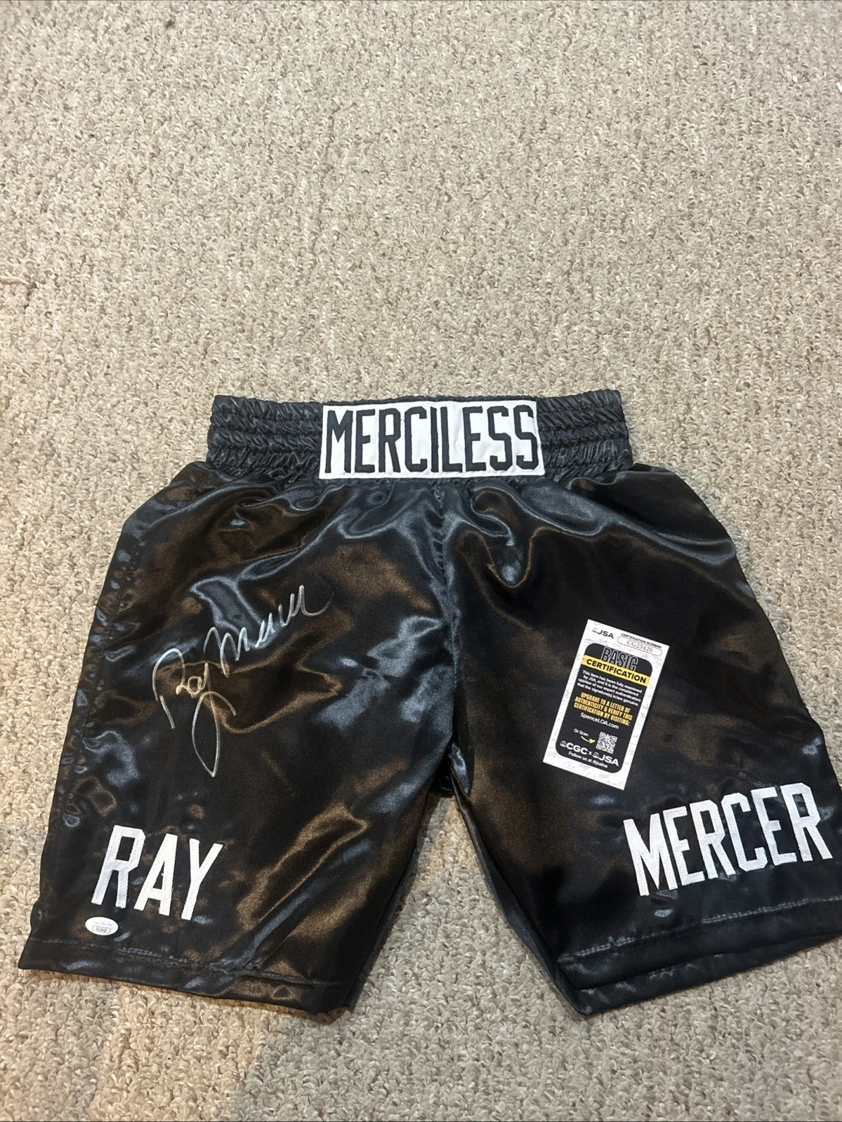 MERCILESS RAY MERCER SIGNED AUTOGRAPH BOXING TRUNKS JSA COA CHAMPION BOXER