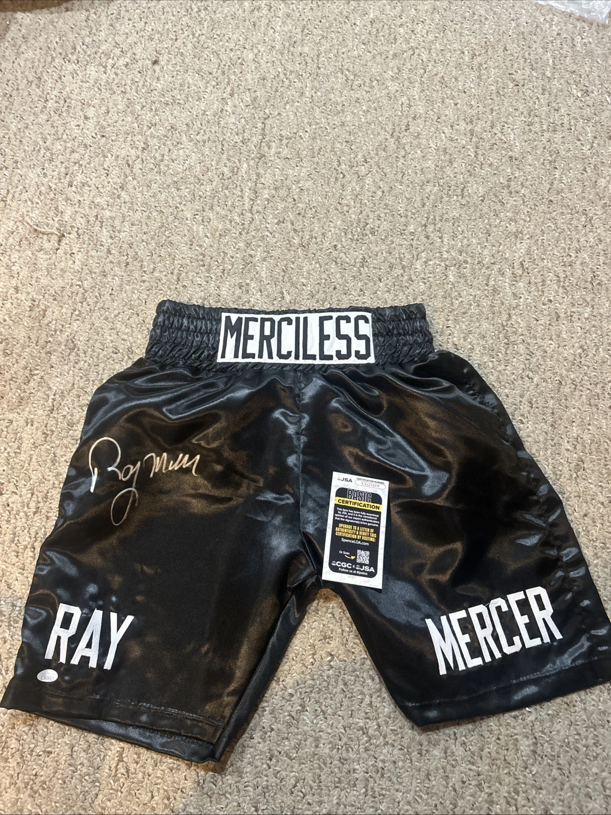 MERCILESS RAY MERCER SIGNED AUTOGRAPH BOXING TRUNKS JSA COA CHAMPION BOXER