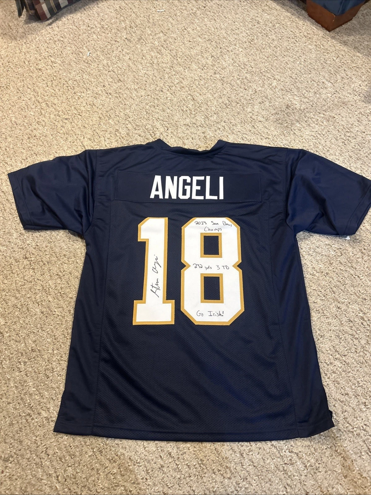 NOTRE DAME FIGHTING IRISH- STEVE ANGELI SIGNED AUTOGRAPH JERSEY COA SUN BOWL