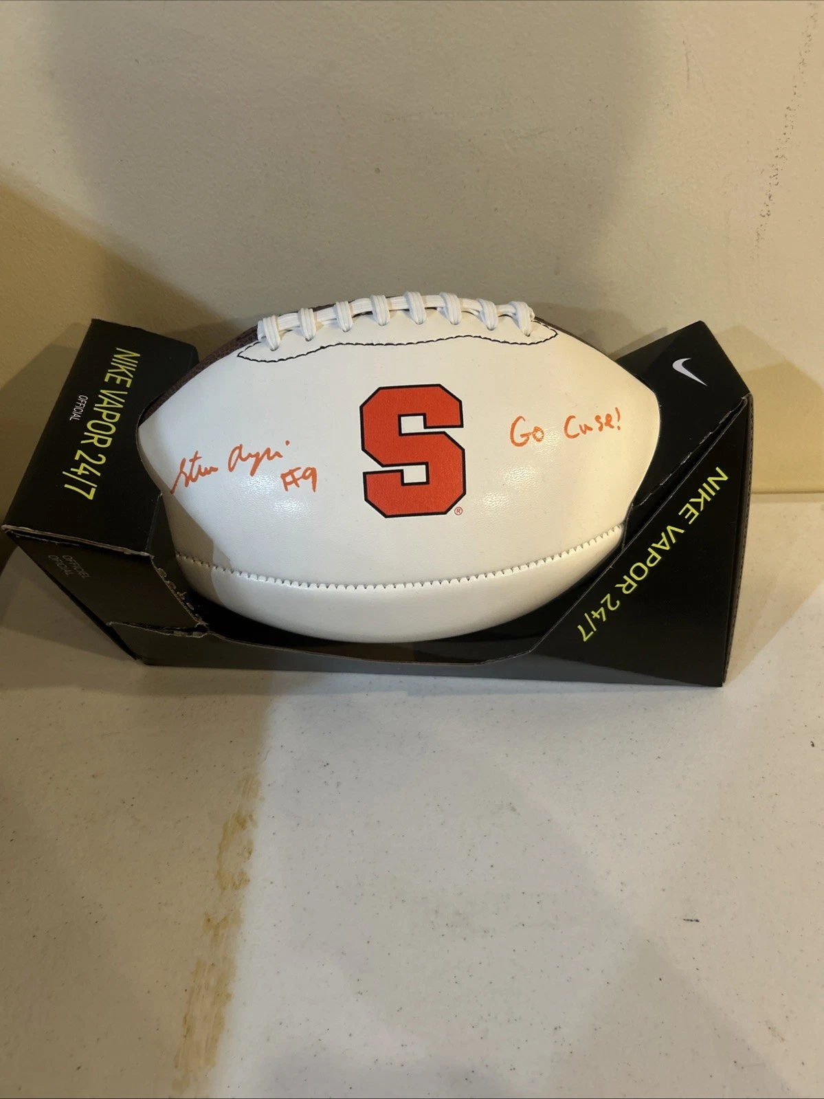 SYRACUSE ORANGE- STEVE ANGELI SIGNED AUTOGRAPH WHITE PANEL LOGO FOOTBALL COA