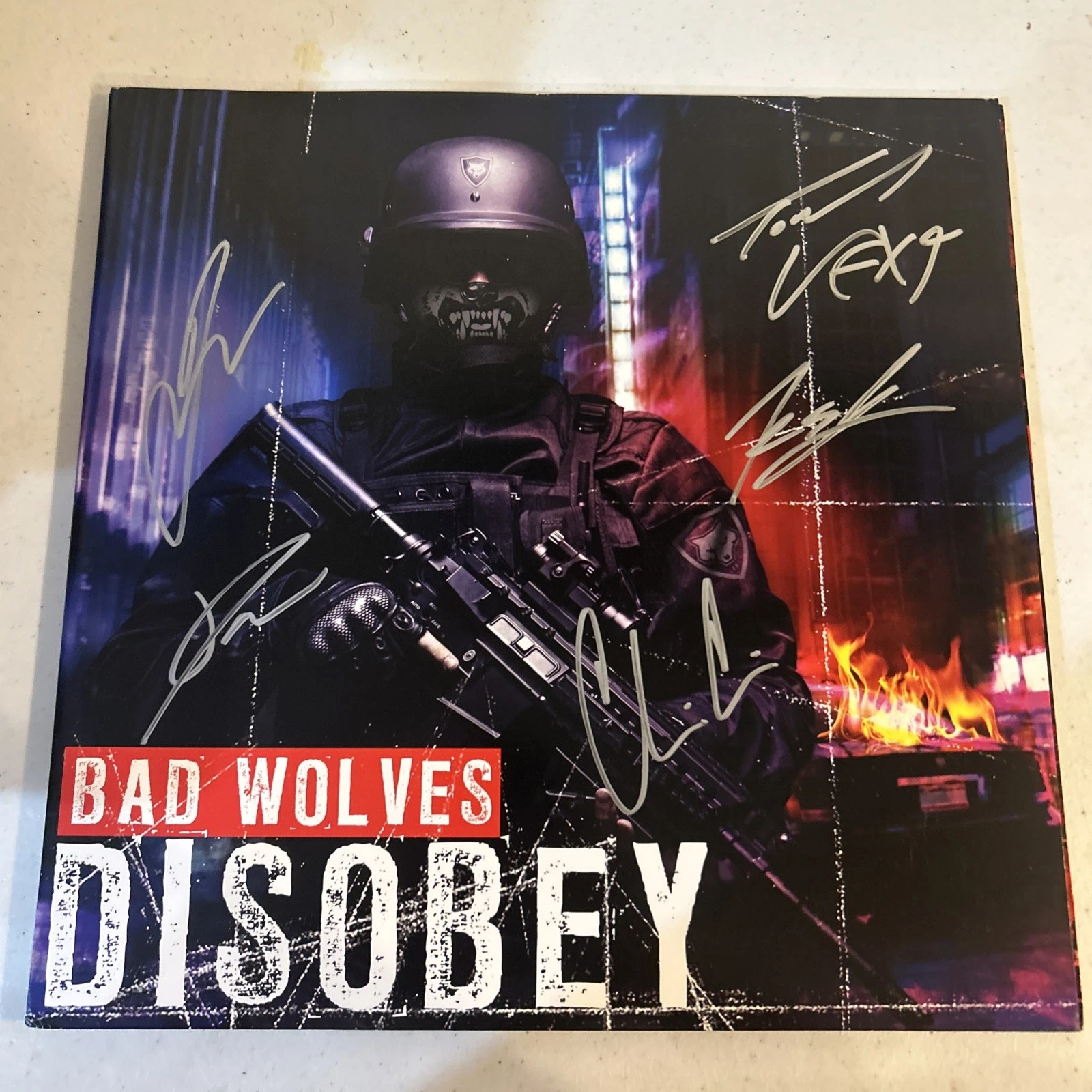 BAD WOLVES SIGNED AUTOGRAPH VINYL ALBUM ACOA DISOBEY RECORD LP TOMMY VEXT