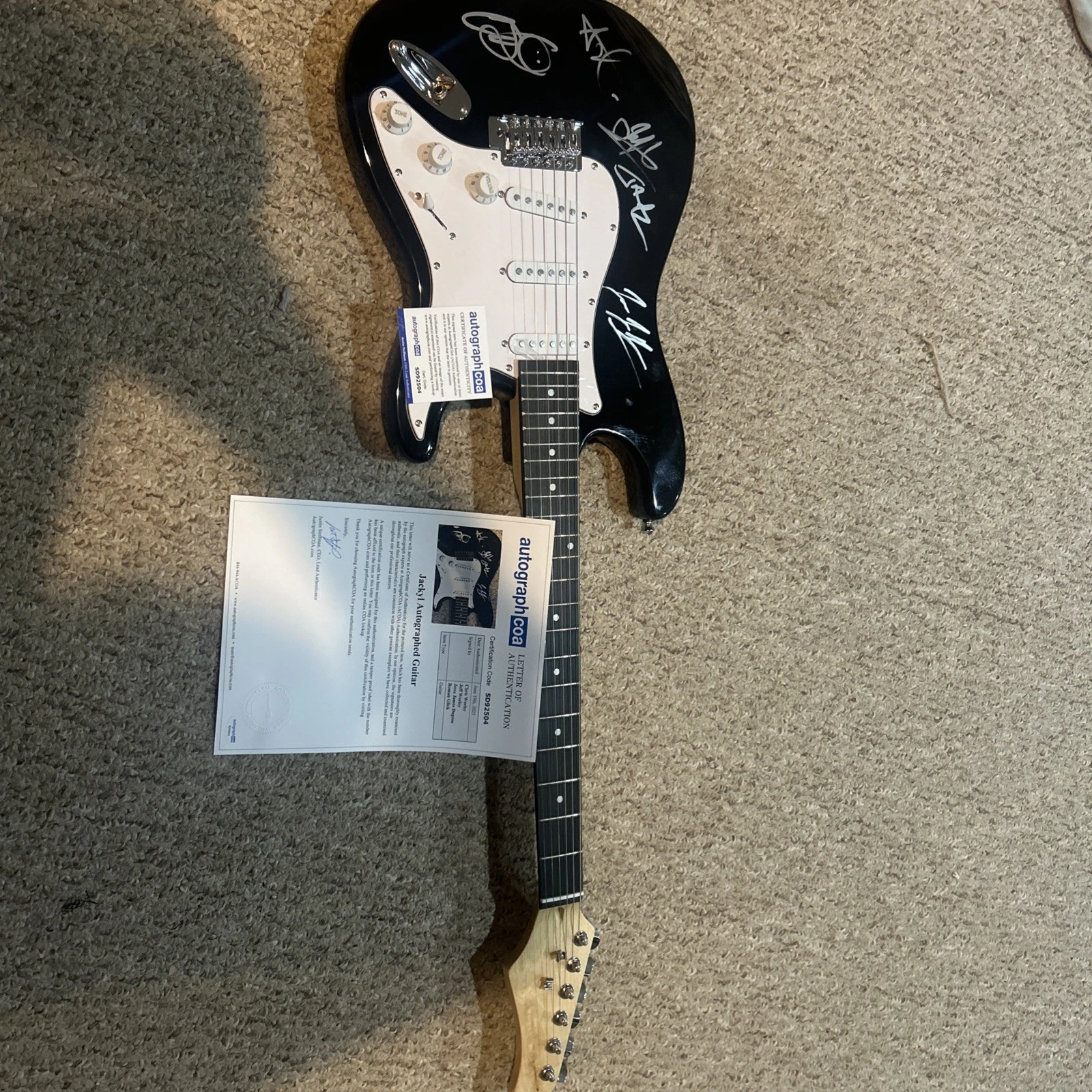 JACKYL SIGNED AUTOGRAPH ELECTRIC GUITAR ACOA FULL LETTER COA STRAT DUPREE WORLEY