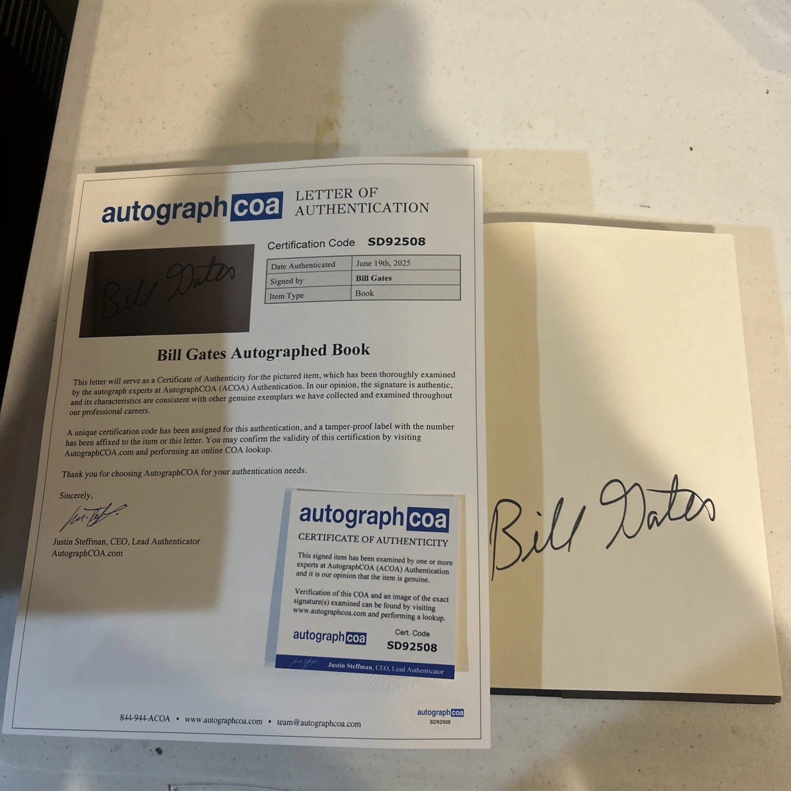 BILL GATES SIGNED AUTOGRAPH SOURCE CODE HARDCOVER BOOK ACOA FULL LETTER COA