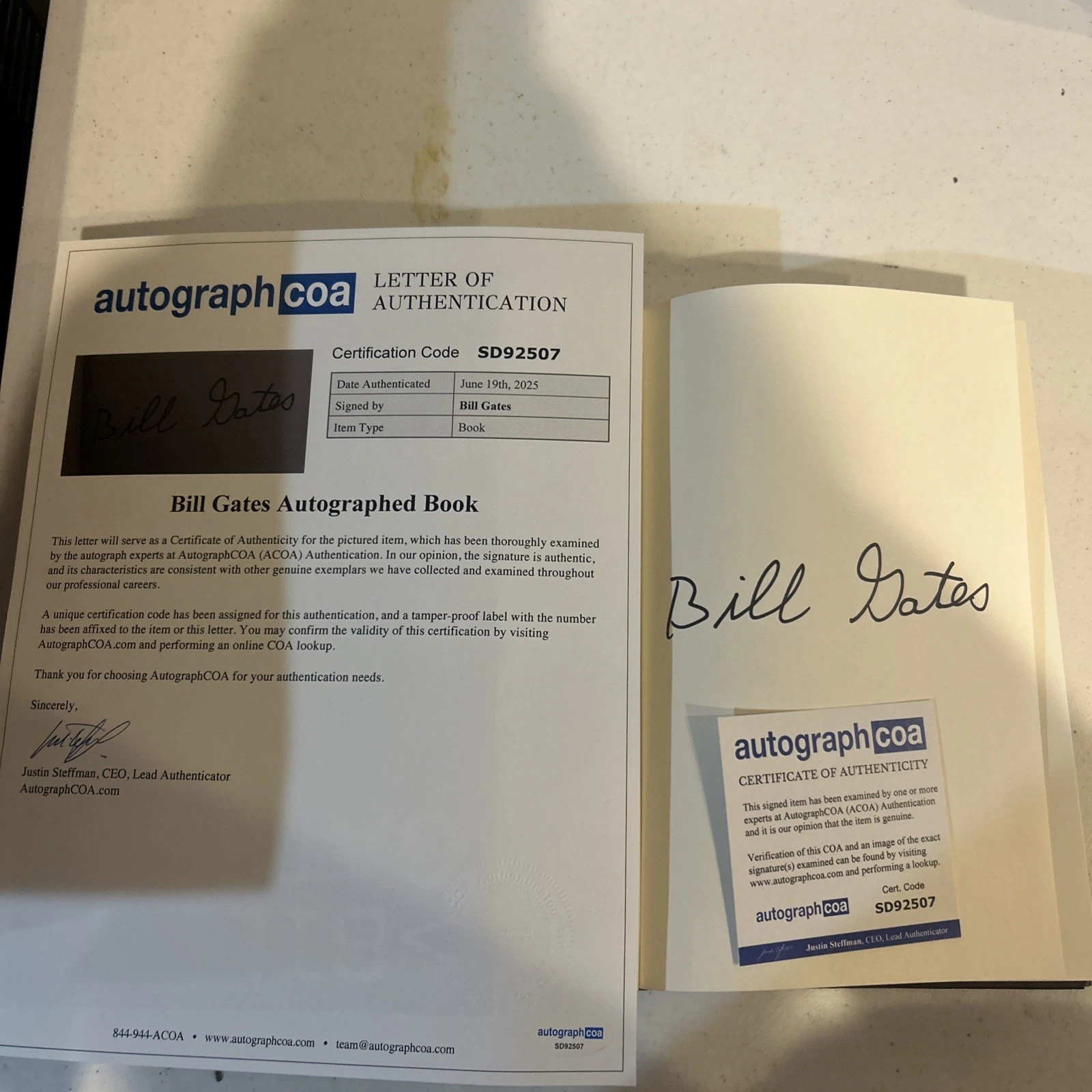 BILL GATES SIGNED AUTOGRAPH SOURCE CODE HARDCOVER BOOK ACOA FULL LETTER COA