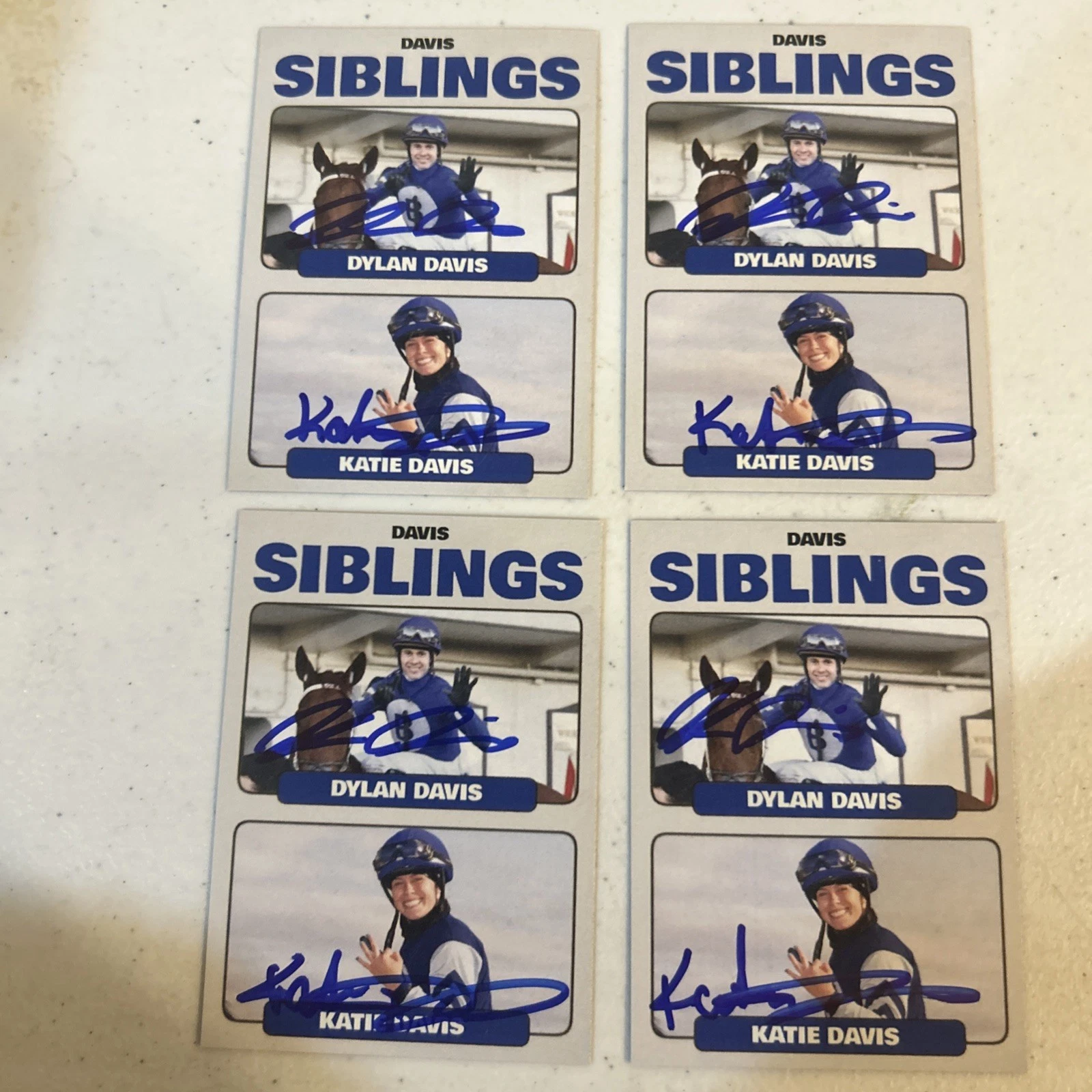 KATIE & DYLAN DAVIS SIGNED AUTOGRAPH TRADING CARD HORSE RACING JOCKEY SARATOGA