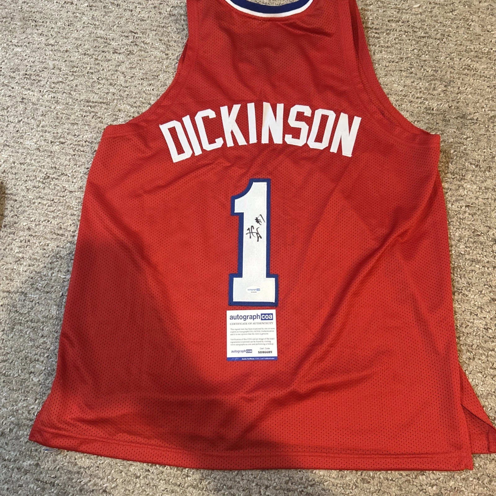KANSAS JAYHAWKS- HUNTER DICKINSON SIGNED AUTOGRAPH JERSEY ACOA BASKETBALL