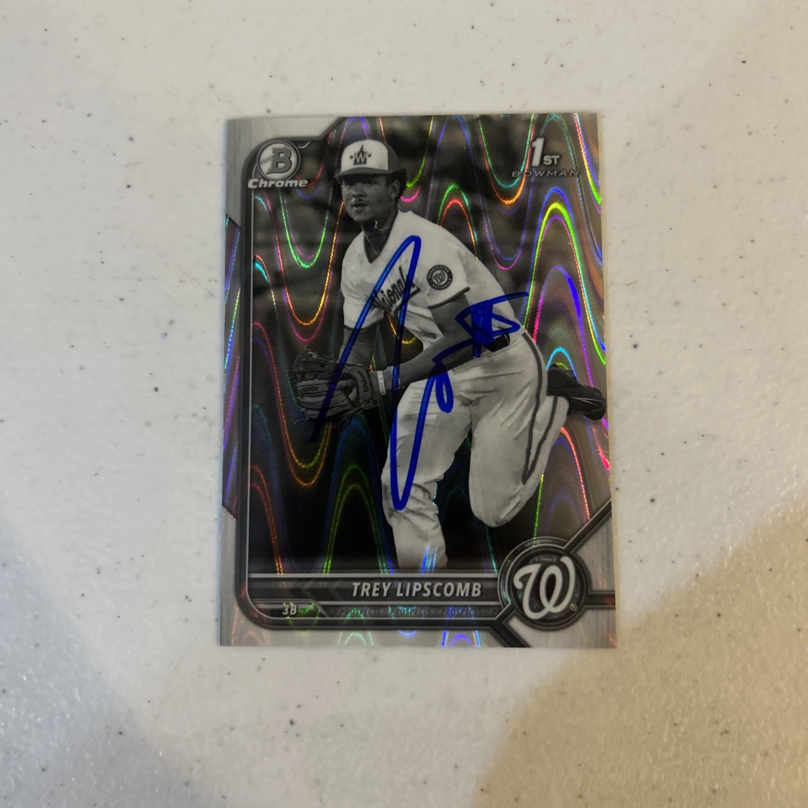 TREY LIPSCOMB SIGNED AUTOGRAPH 2022 BOWMAN CHROME BLACK & WHITE REFRACTOR WAVE
