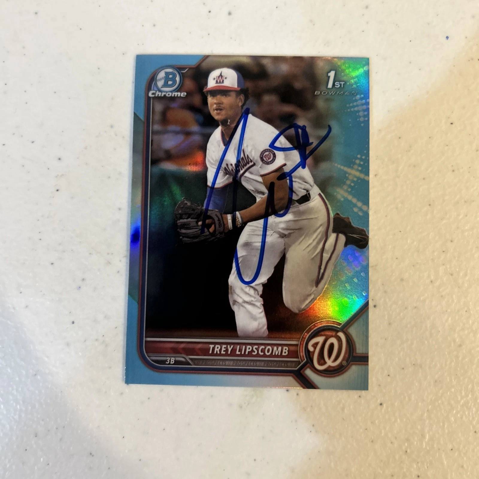 TREY LIPSCOMB SIGNED AUTOGRAPH 2022 BOWMAN CHROME CARD SKY  BLUE REFRACTOR COA