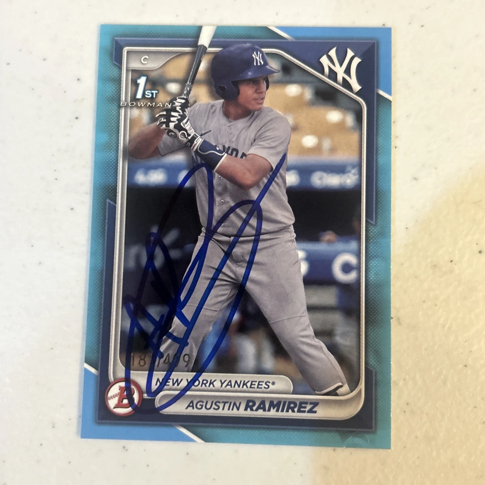 AGUSTIN RAMIREZ SIGNED AUTOGRAPH 2024 1st BOWMAN BLUE /499 COA YANKEES MARLINS
