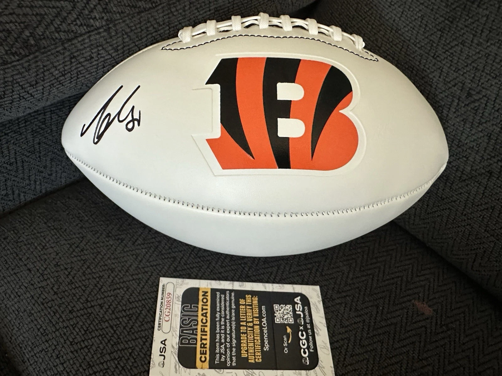 Andrei Iosivas Bengals Signed Logo Football JSA Authenticated COA