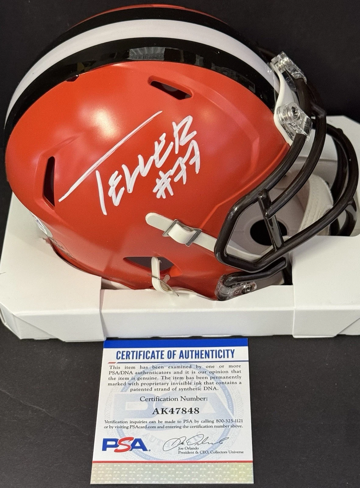 WYATT TELLER SIGNED AUTOGRAPHED CLEVELAND BROWNS MINI HELMET PSA/DNA COLLECTIBLE MEMORABILIA